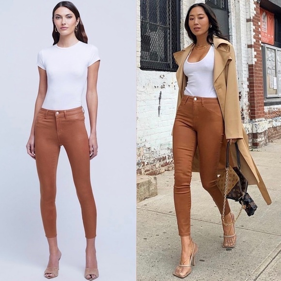 NWT L’AGENCE Margot High Waist Coated Faux Leather Ankle Crop Skinny Jean 25 - Picture 1 of 13